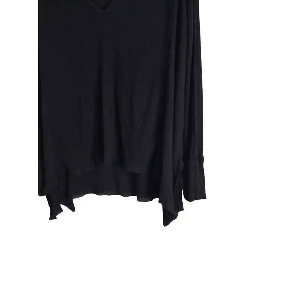 Free People Ribbed Long Sleeve Shirt S Womens Black Pullover Basic Stretchy - Picture 2 of 5